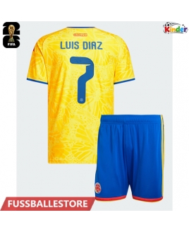 Günstige Kolumbien Luis Diaz #7 Heimtrikotsatz Kinder WM 2026 Kurzarm (+ Kurze Hosen)